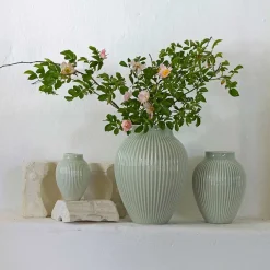 Knabstrup Keramik Vase 20cm Riflet Mint