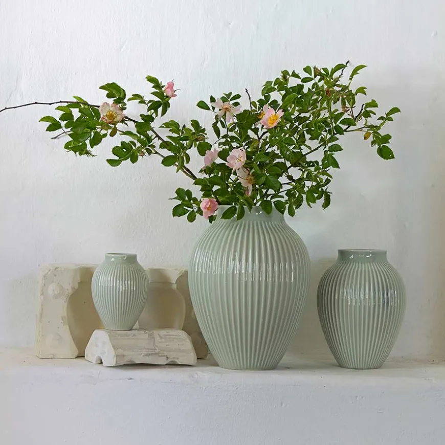 Knabstrup Keramik Vase 20cm Riflet Mint