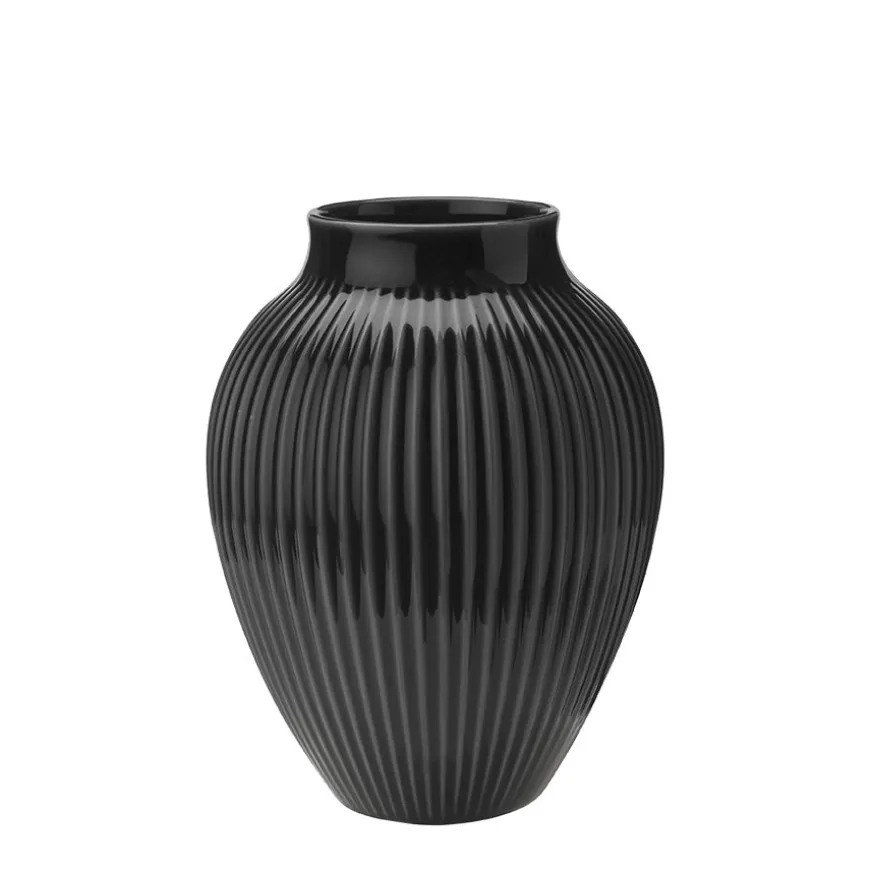 Knabstrup Keramik Vase 20cm Riflet Svart