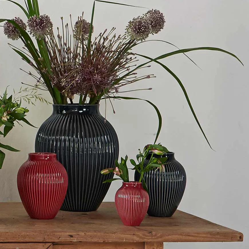 Knabstrup Keramik Vase 20cm Riflet Svart