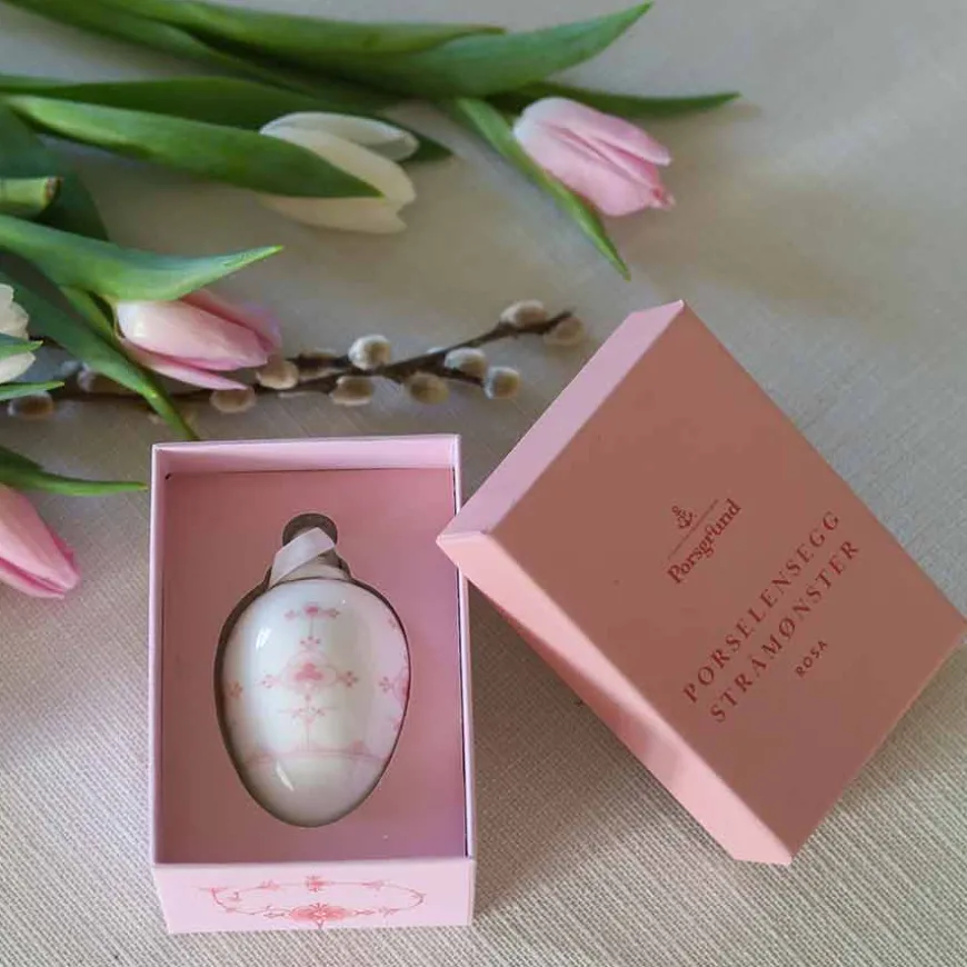 Porselenegg Stråmønster 4,5cm Rosa