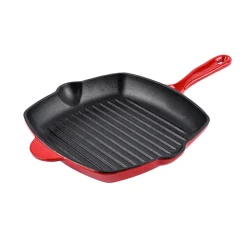 Rød grillpanne i støpejern
