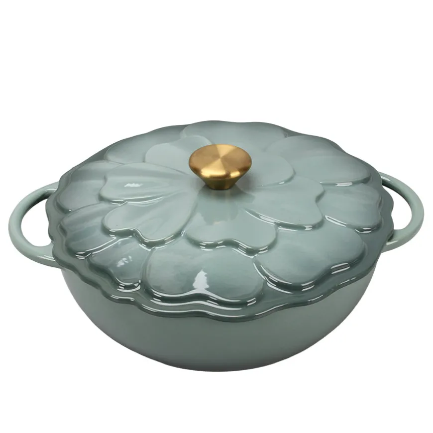 Seasons Fall Collection Støpejernsgryte 26cm 3L Lokk Blomst Grønn