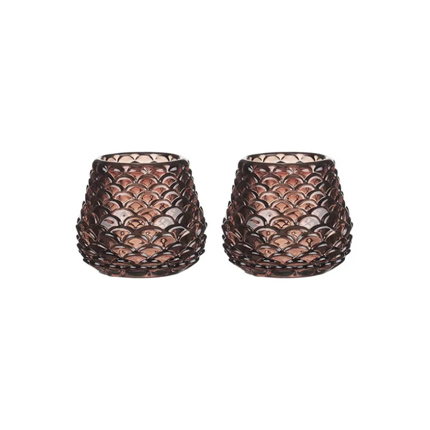 Telysholder Furu Glass 6,5cm Brun 2pk