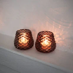Telysholder Furu Glass 6,5cm Brun 2pk